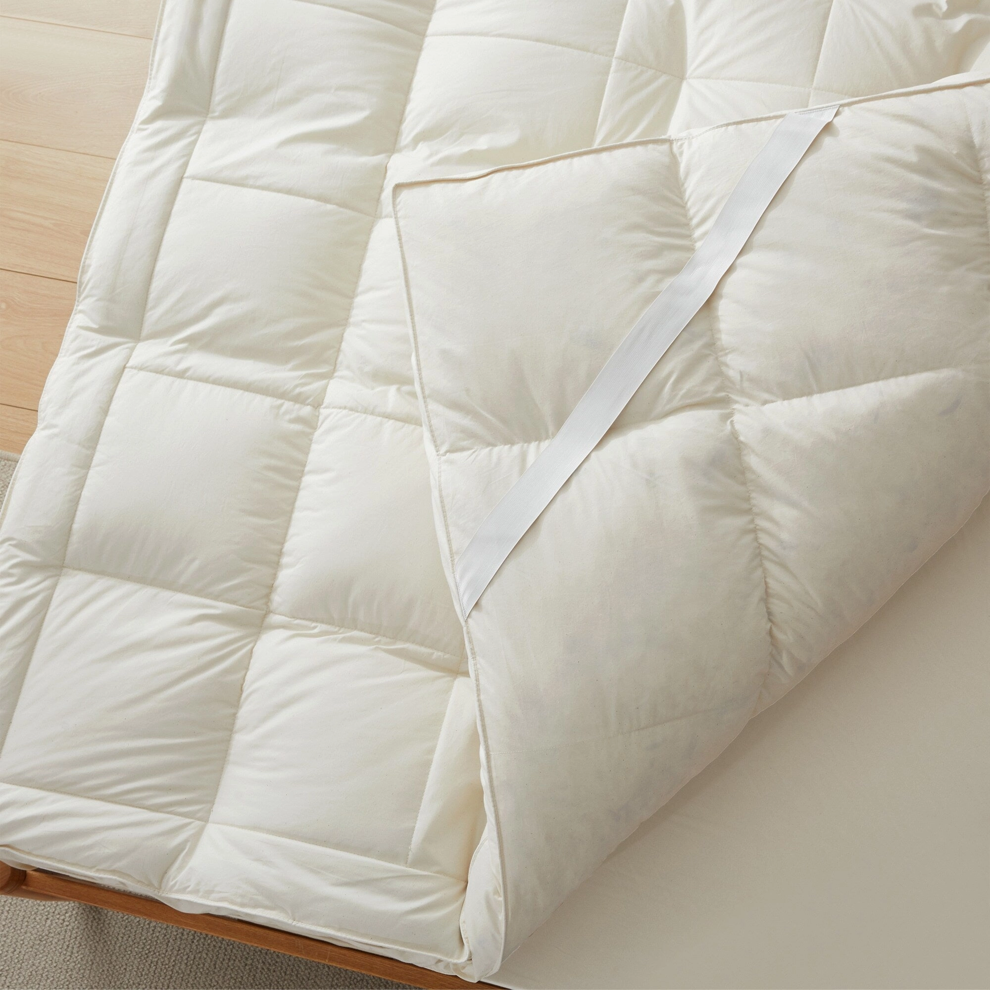 100% Organic Cotton Pillow Top Feather 3" Mattress Topper - white