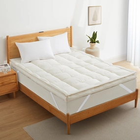 100% Organic Cotton Pillow Top Feather 3" Mattress Topper - white mattress pads,mattress topper,bed protection