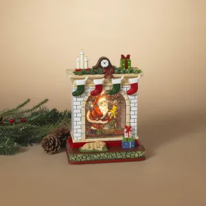10.25" Santa in Fireplace Glitter Water Globe Lantern Decorative Mirror,Home Decor Mirror