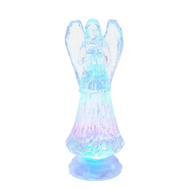 10.5" Battery-Operated LED Light Up Angel With Water Decorative Mirror,Home Decor Mirror