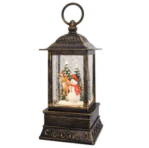 10.5" Winter Woodland Friends Snowman and Deer Glitter Water Lantern Decorative Mirror,Home Decor Mirror