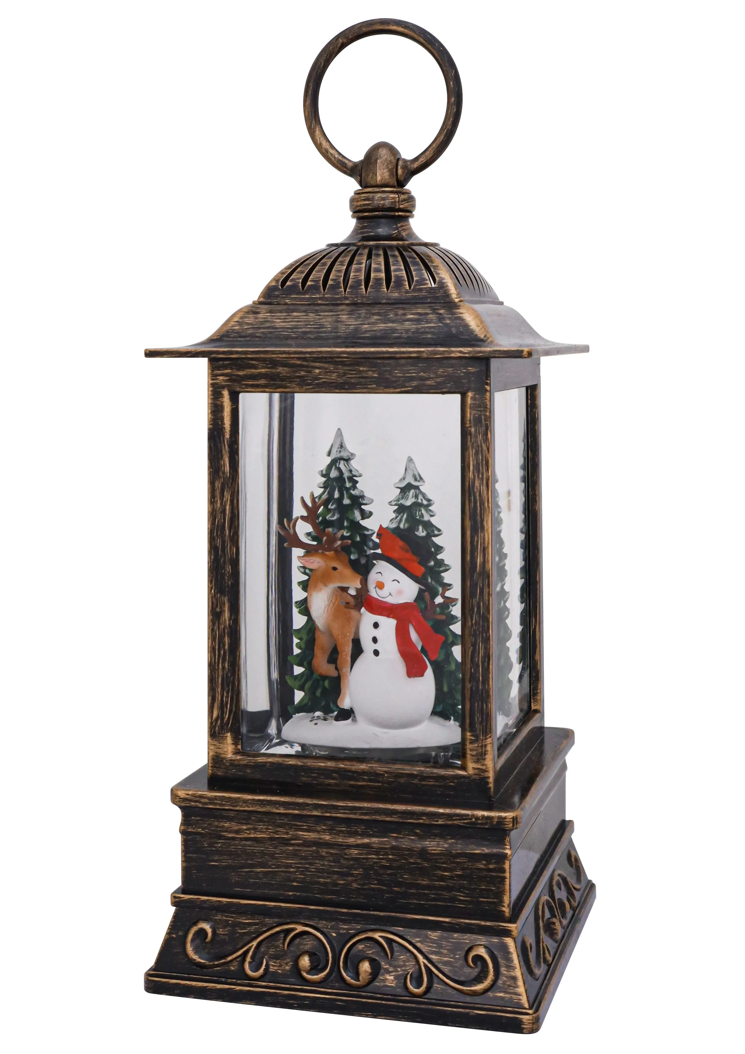 10.5" Winter Woodland Friends Snowman and Deer Glitter Water Lantern