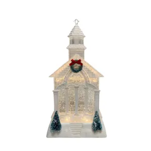 11.25" LED Glitter Christmas Chapel Decorative Mirror,Home Decor Mirror