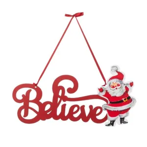 12" Believe Door Hanger with Nostalgic Vintage Santa Door Hanger Decorative Mirror,Home Decor Mirror