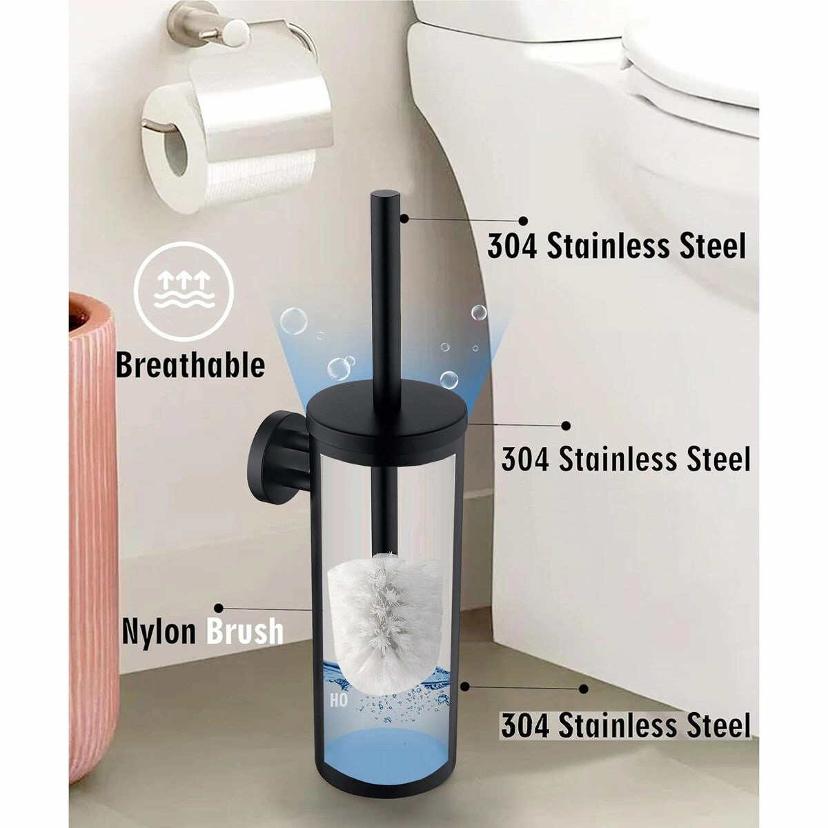 14" Stainless Steel Toilet Brush and Holder Toilet Brush Holder Set - N/A