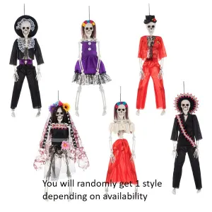 15.5" Dia De Los Muertos Costume Hanging Skeleton Decorative Mirror,Home Decor Mirror
