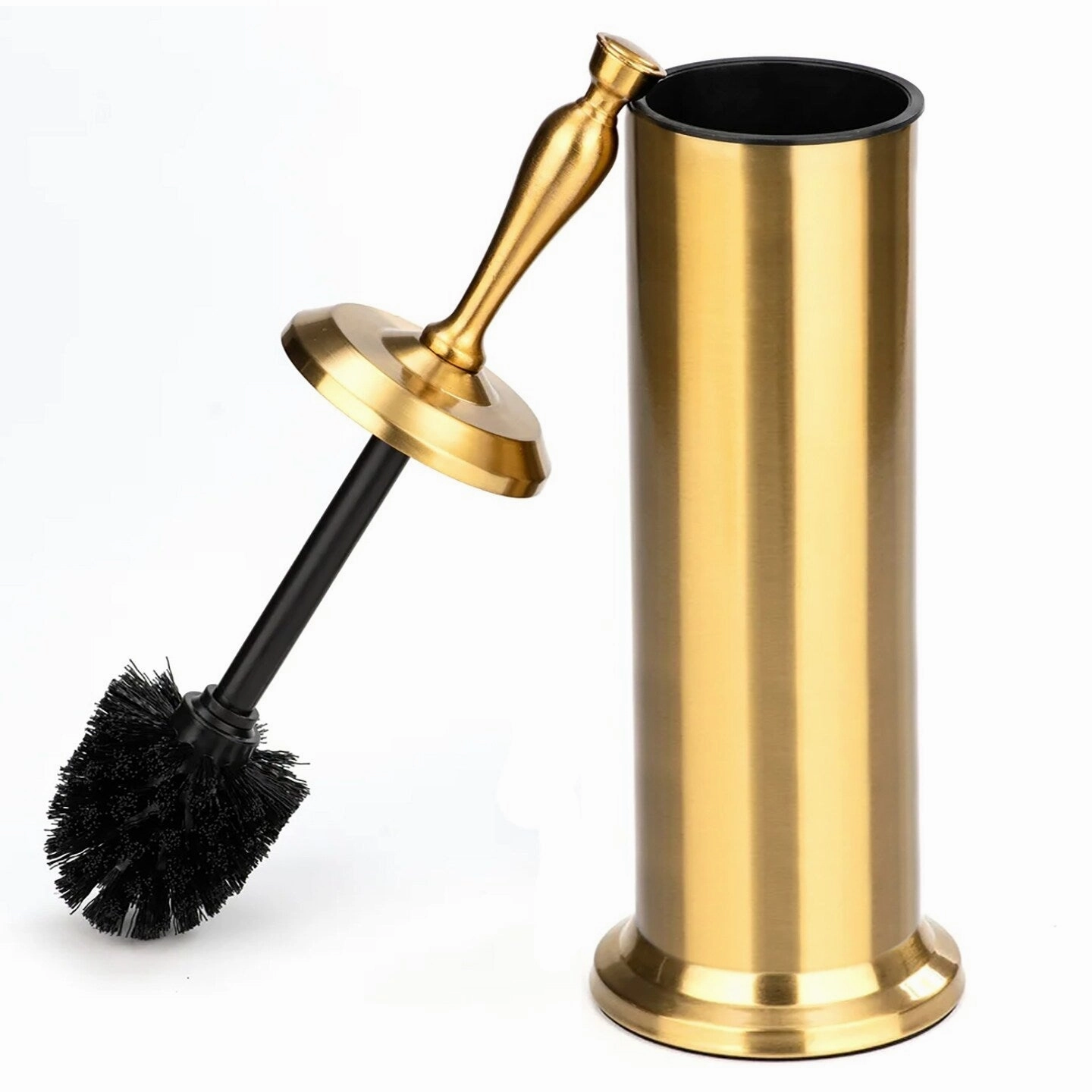 15" Tall Stainless Steel Gold Toilet Brush Set with Holder
