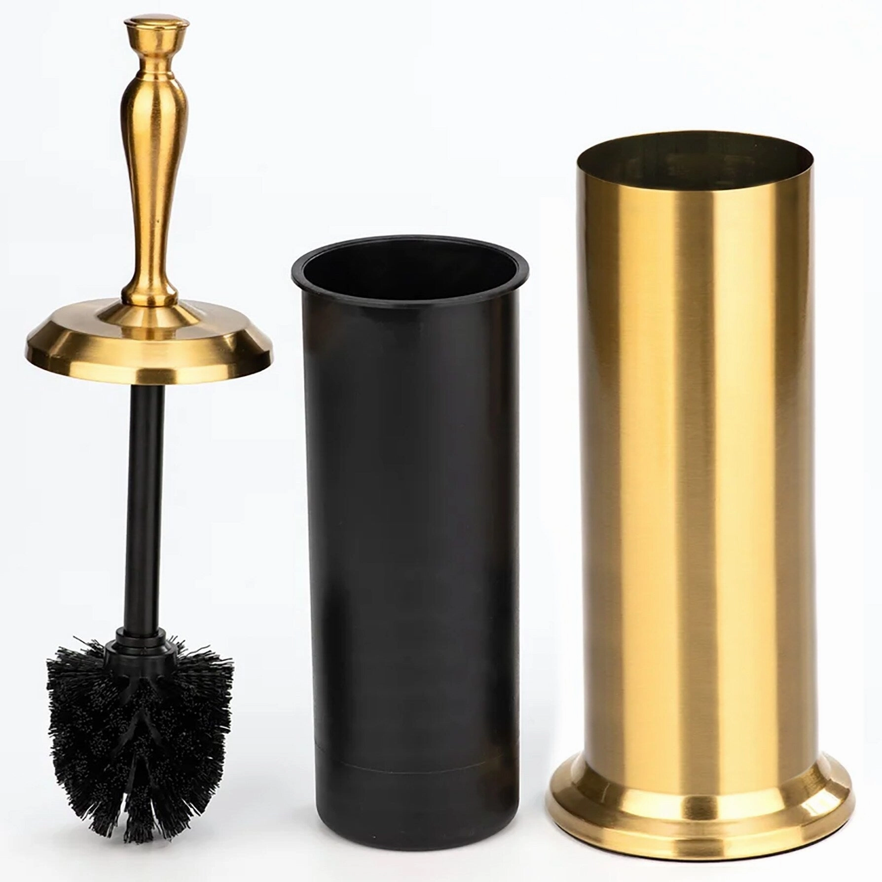 15" Tall Stainless Steel Gold Toilet Brush Set with Holder