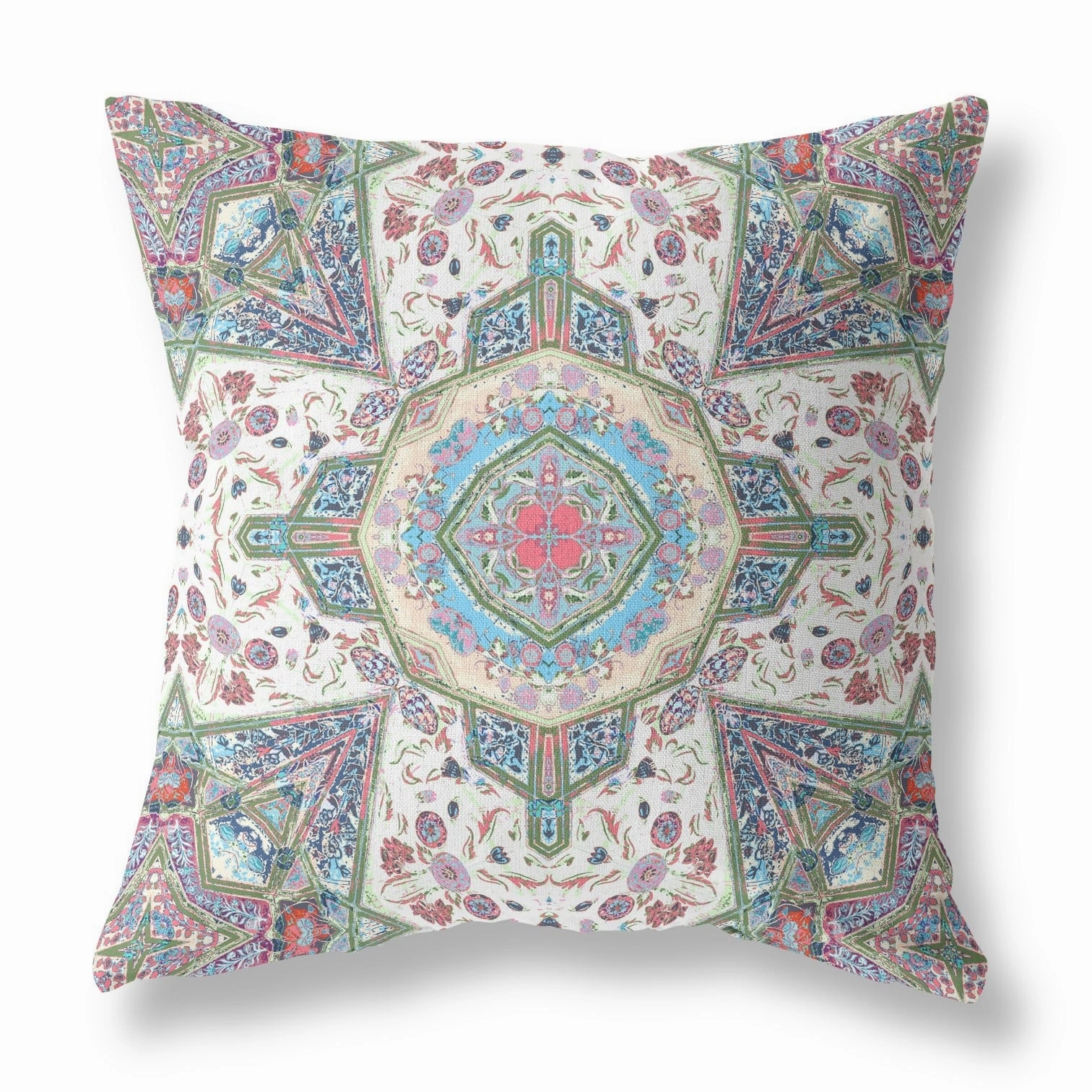 16" Cream Pink Boho Flower Indoor Outdoor Throw Pillow pillows,bed pillow,sleeping cushion