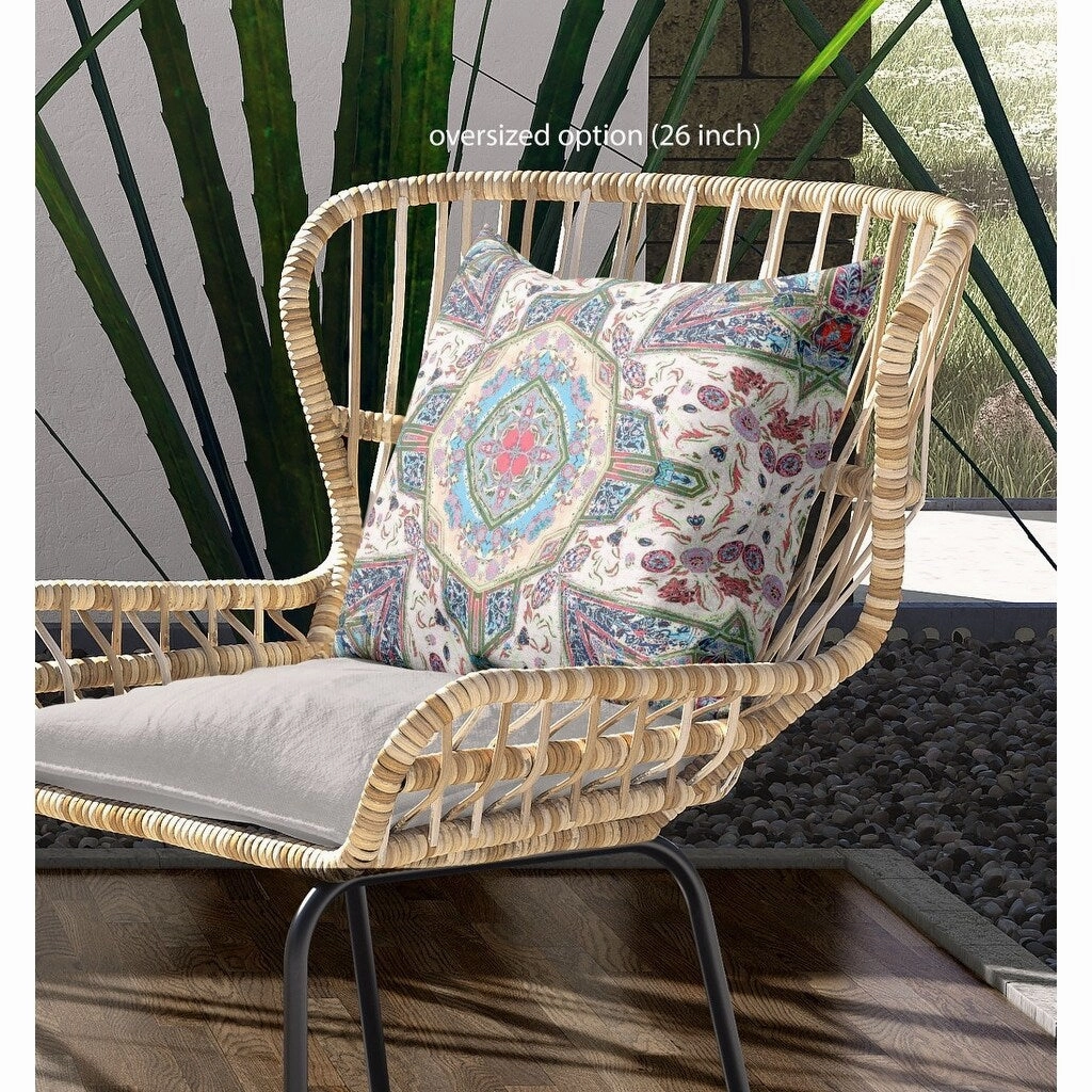 16" Cream Pink Boho Flower Indoor Outdoor Throw Pillow