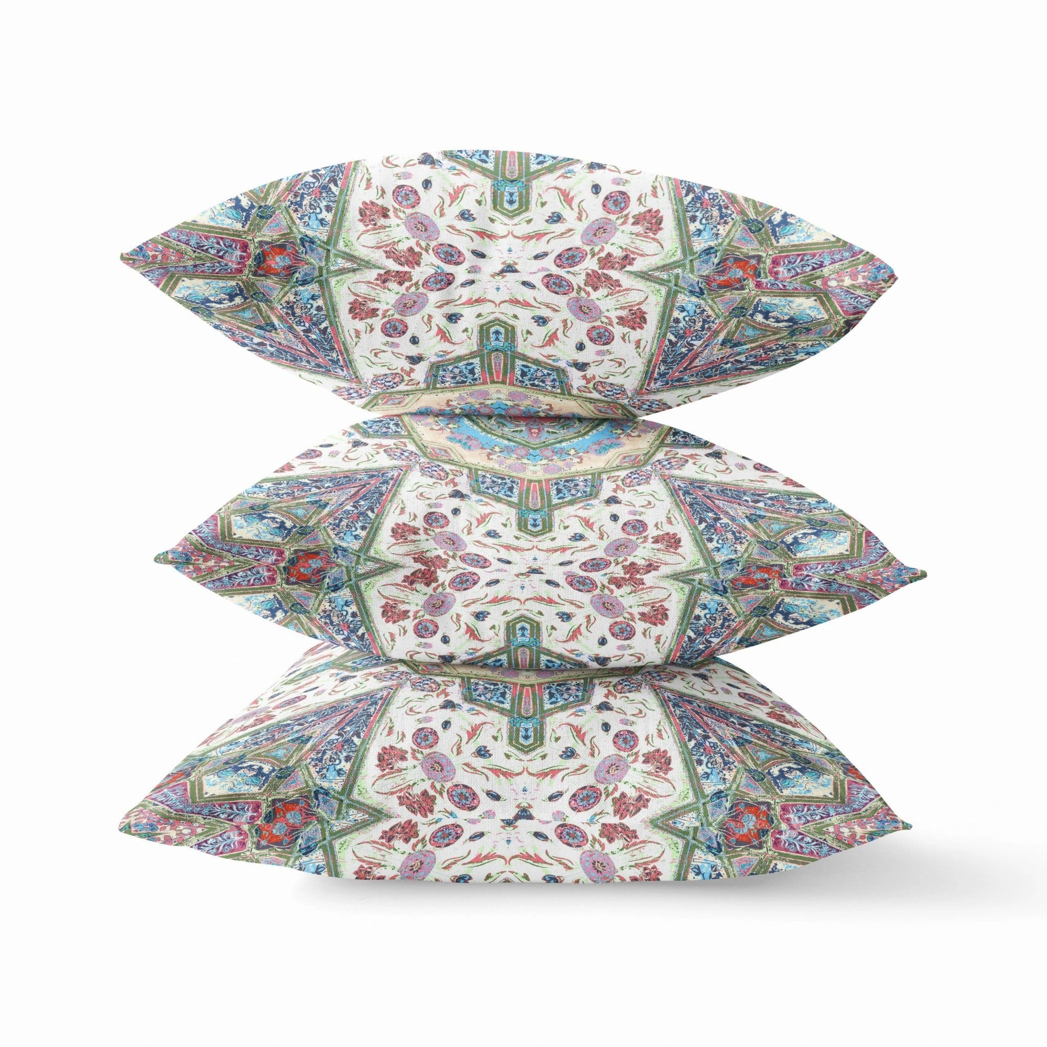 16" Cream Pink Boho Flower Indoor Outdoor Throw Pillow