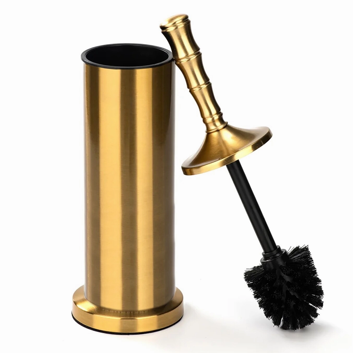 16" Tall Stainless Steel Gold Toilet Brush Set with Holder