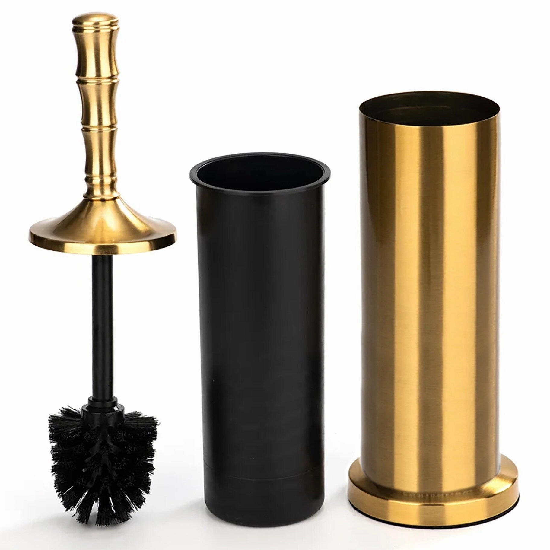 16" Tall Stainless Steel Gold Toilet Brush Set with Holder