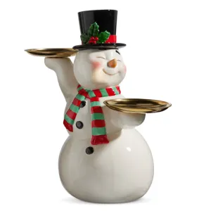 16" Retro Snowman with Cake Plate Figurine Statue Decorative Mirror,Home Decor Mirror