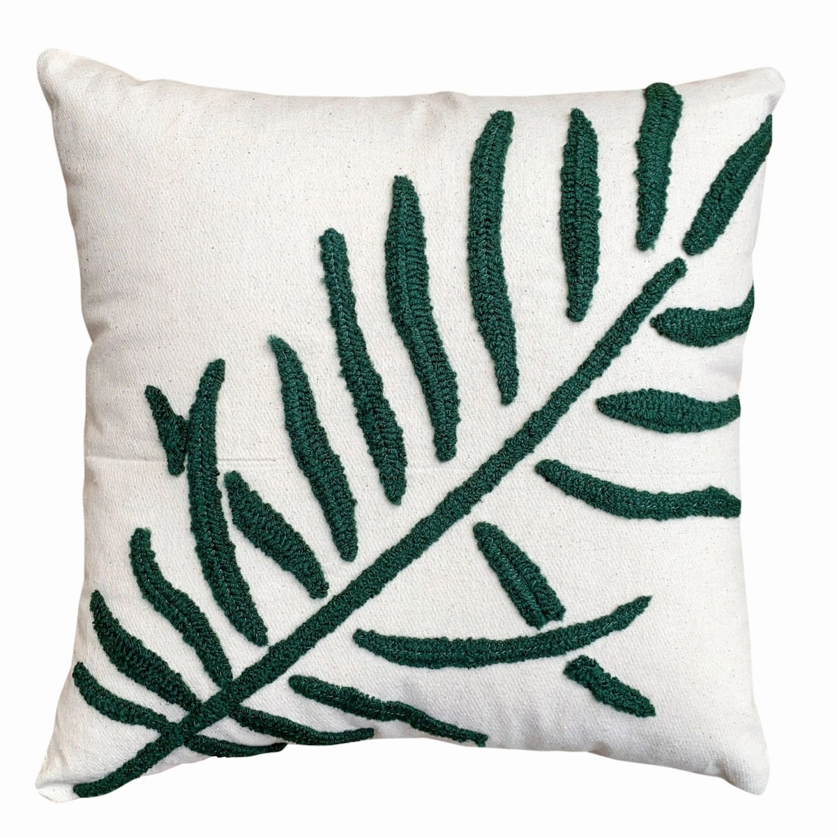 17 x 17 Inch 2 Piece Square Cotton Accent Throw Pillow Set, Leaf Embroidery, White, Green, Yellow - White