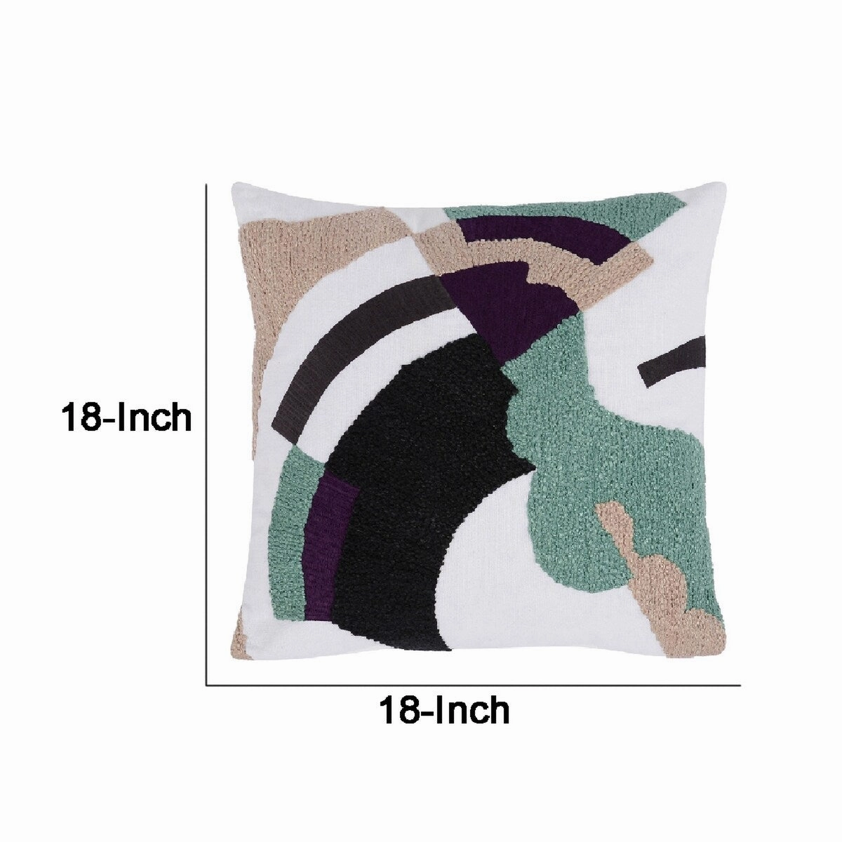 18 Inch Cotton Accent Throw Pillow, Clean Lined Square, Abstract, Teal - White