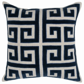 18 Inch Square Accent Throw Pillow, Greek Swirl Pattern, Dark Blue, White pillows,bed pillow,sleeping cushion