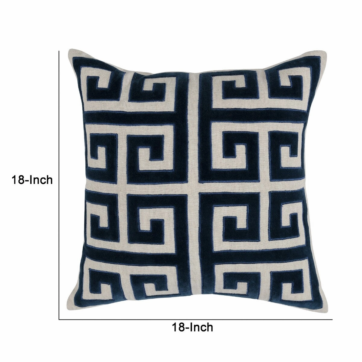 18 Inch Square Accent Throw Pillow, Greek Swirl Pattern, Dark Blue, White