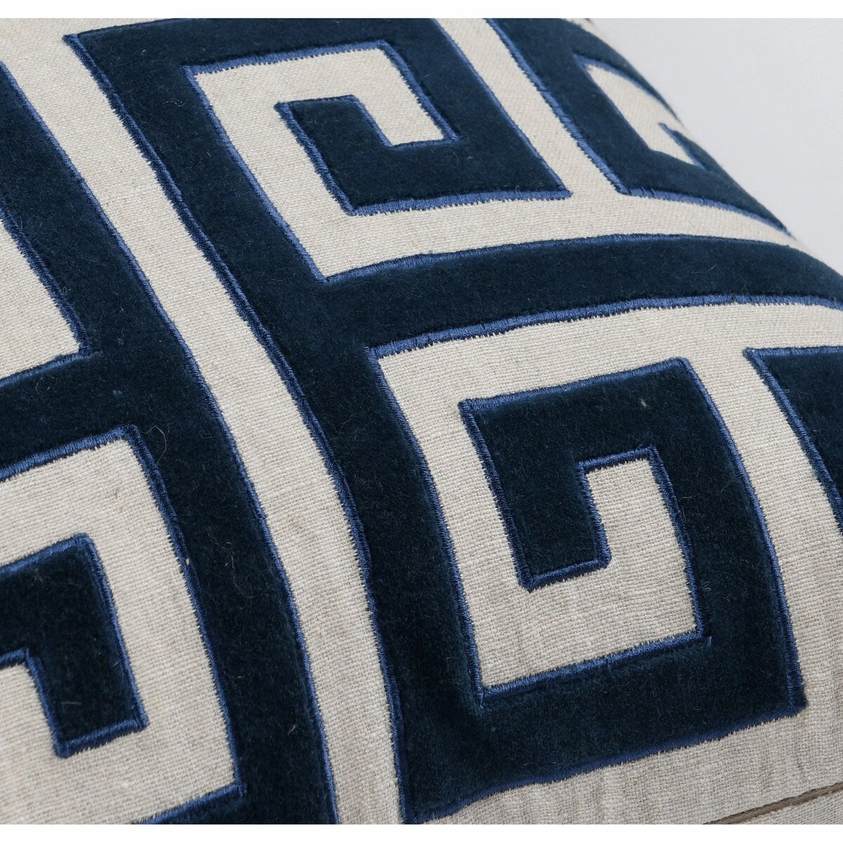 18 Inch Square Accent Throw Pillow, Greek Swirl Pattern, Dark Blue, White