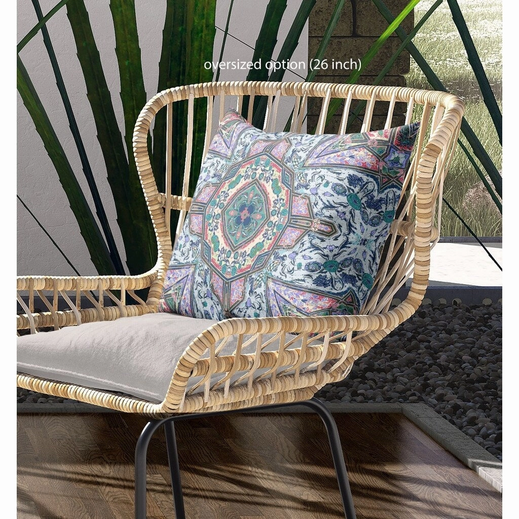 18" Pale Blue Pink Medallion Indoor Outdoor Throw Pillow