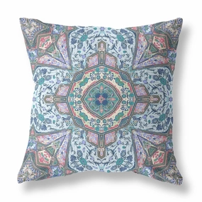 18" Pale Blue Pink Medallion Indoor Outdoor Throw Pillow pillows,bed pillow,sleeping cushion