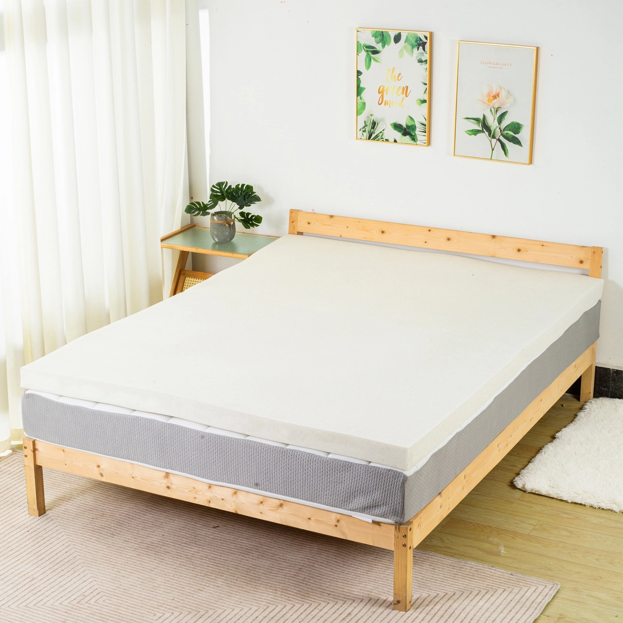 1", 2" & 3" Copper-Infused Memory Foam Mattress Toppers, Cooling and Pressure Relieving with Airflow Design, Beige