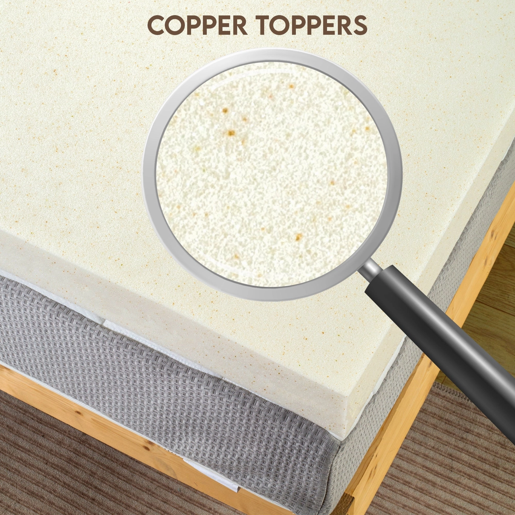 1", 2" & 3" Copper-Infused Memory Foam Mattress Toppers, Cooling and Pressure Relieving with Airflow Design, Beige