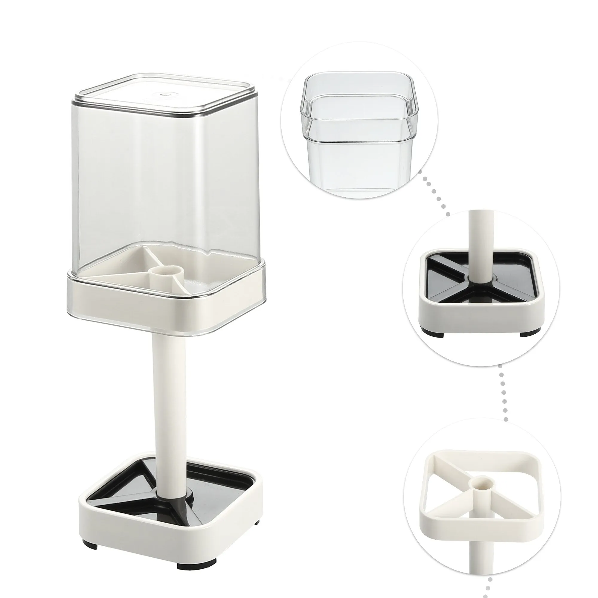 1Pc Toothbrush Holder Stand with Cover with 3 Slots ABS White 8.86"x2.87"