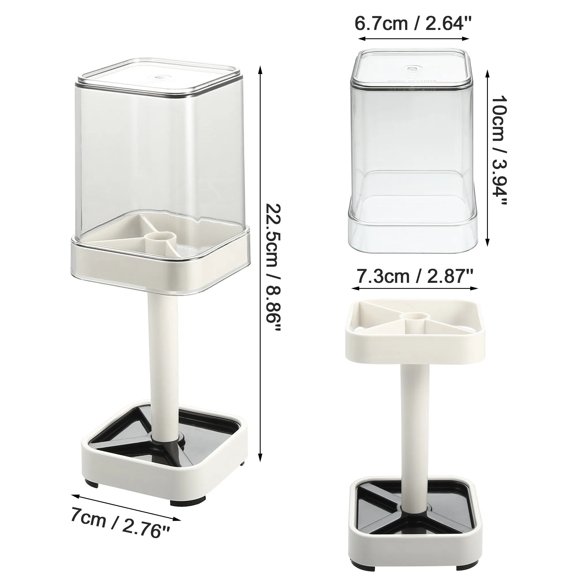 1Pc Toothbrush Holder Stand with Cover with 3 Slots ABS White 8.86"x2.87"