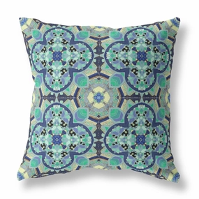 20" Aqua Indigo Cloverleaf Indoor Outdoor Zippered Throw Pillow - Blue pillows,bed pillow,sleeping cushion