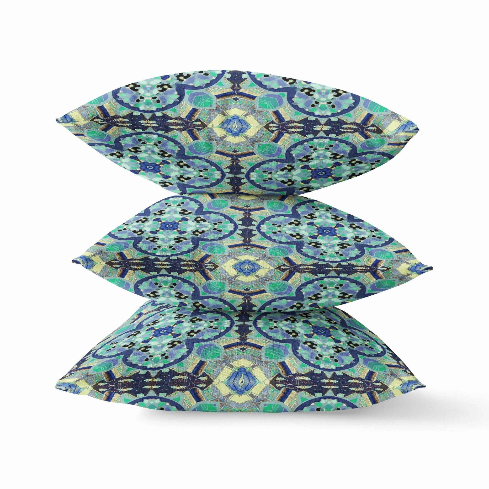 20" Aqua Indigo Cloverleaf Indoor Outdoor Zippered Throw Pillow - Blue