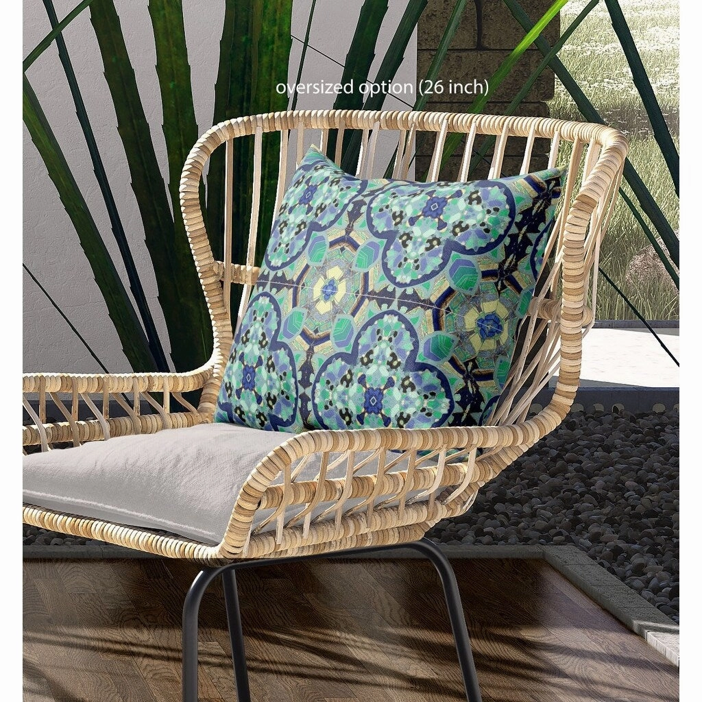 20" Aqua Indigo Cloverleaf Indoor Outdoor Zippered Throw Pillow - Blue