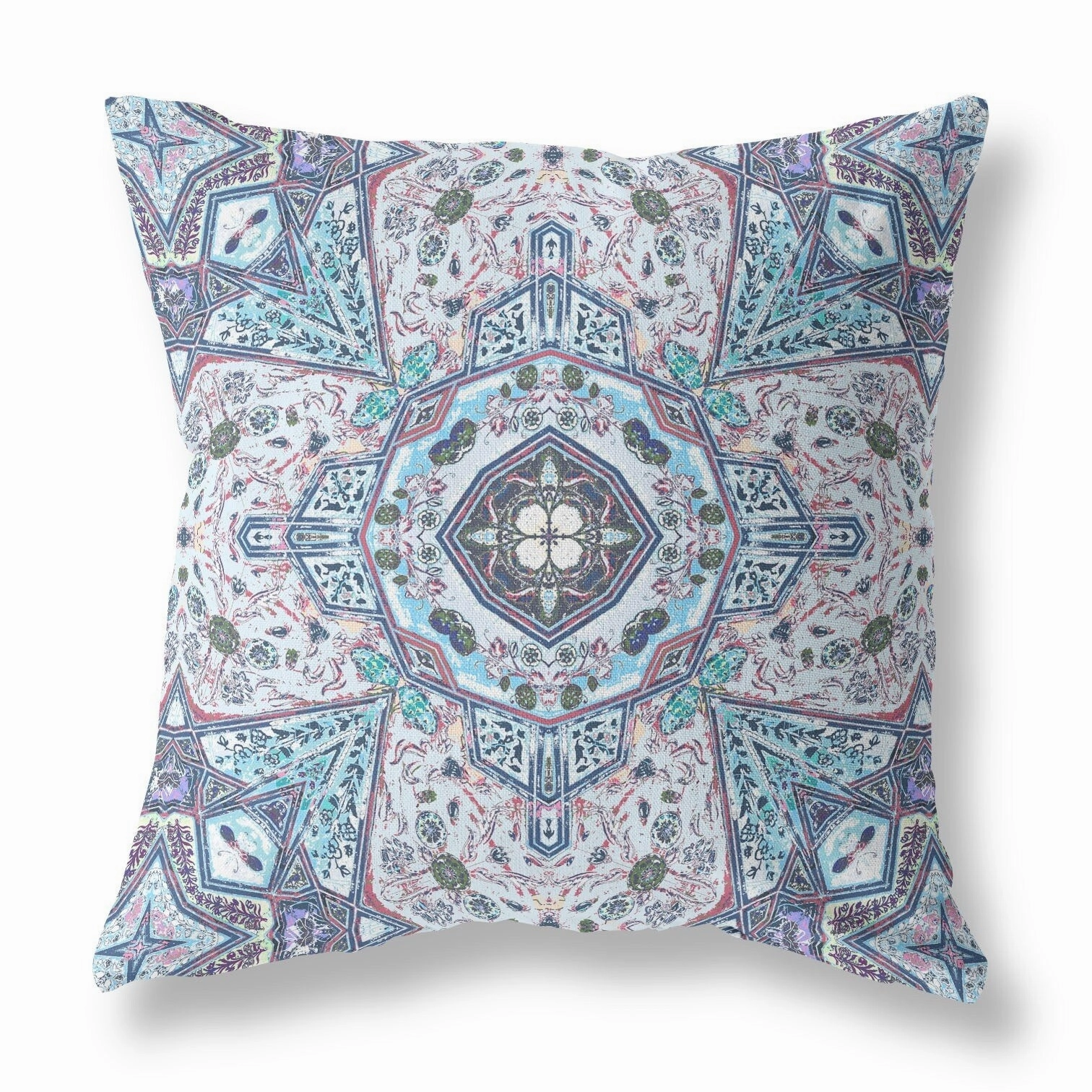 20" Blue Gray Floral Boho Indoor Outdoor Throw Pillow - Grey pillows,bed pillow,sleeping cushion