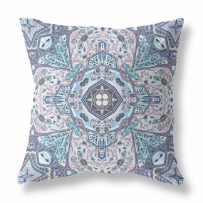 20" Blue Gray Floral Boho Indoor Outdoor Throw Pillow - Grey pillows,bed pillow,sleeping cushion