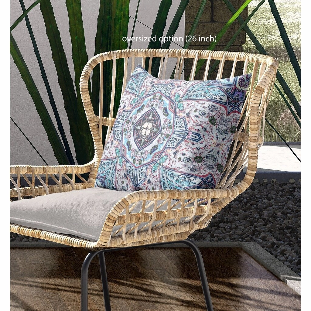 20" Blue Gray Floral Boho Indoor Outdoor Throw Pillow - Grey