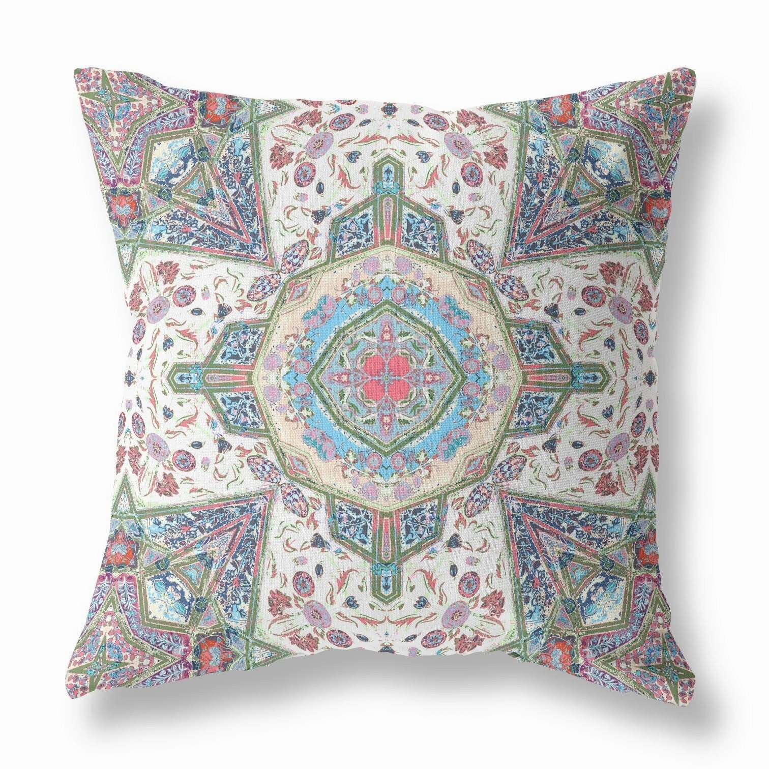 20" Cream Pink Boho Flower Indoor Outdoor Throw Pillow pillows,bed pillow,sleeping cushion