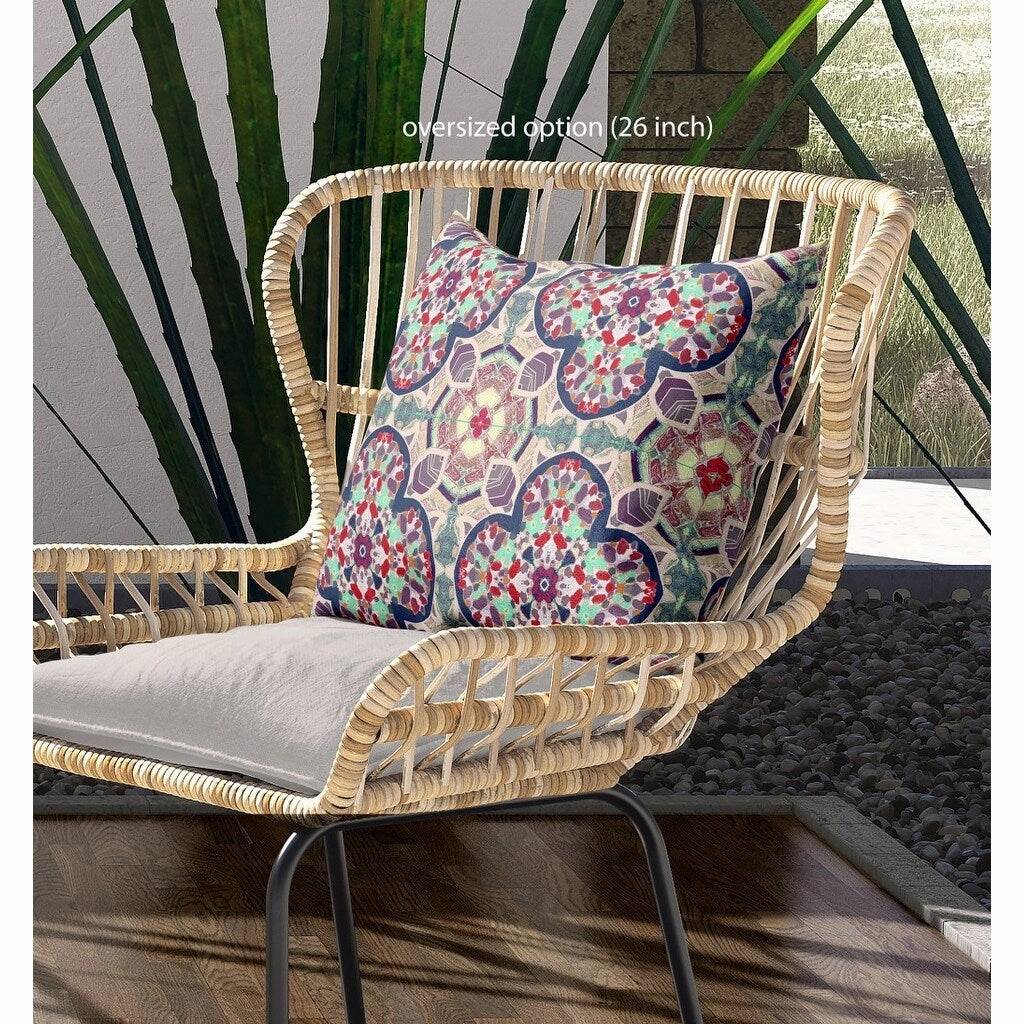 20" Mauve Blue Cloverleaf Indoor Outdoor Zippered Throw Pillow - Green