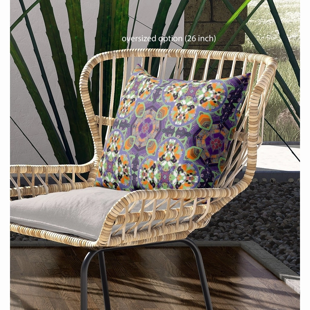 20" Purple Orange Cloverleaf Indoor Outdoor Throw Pillow