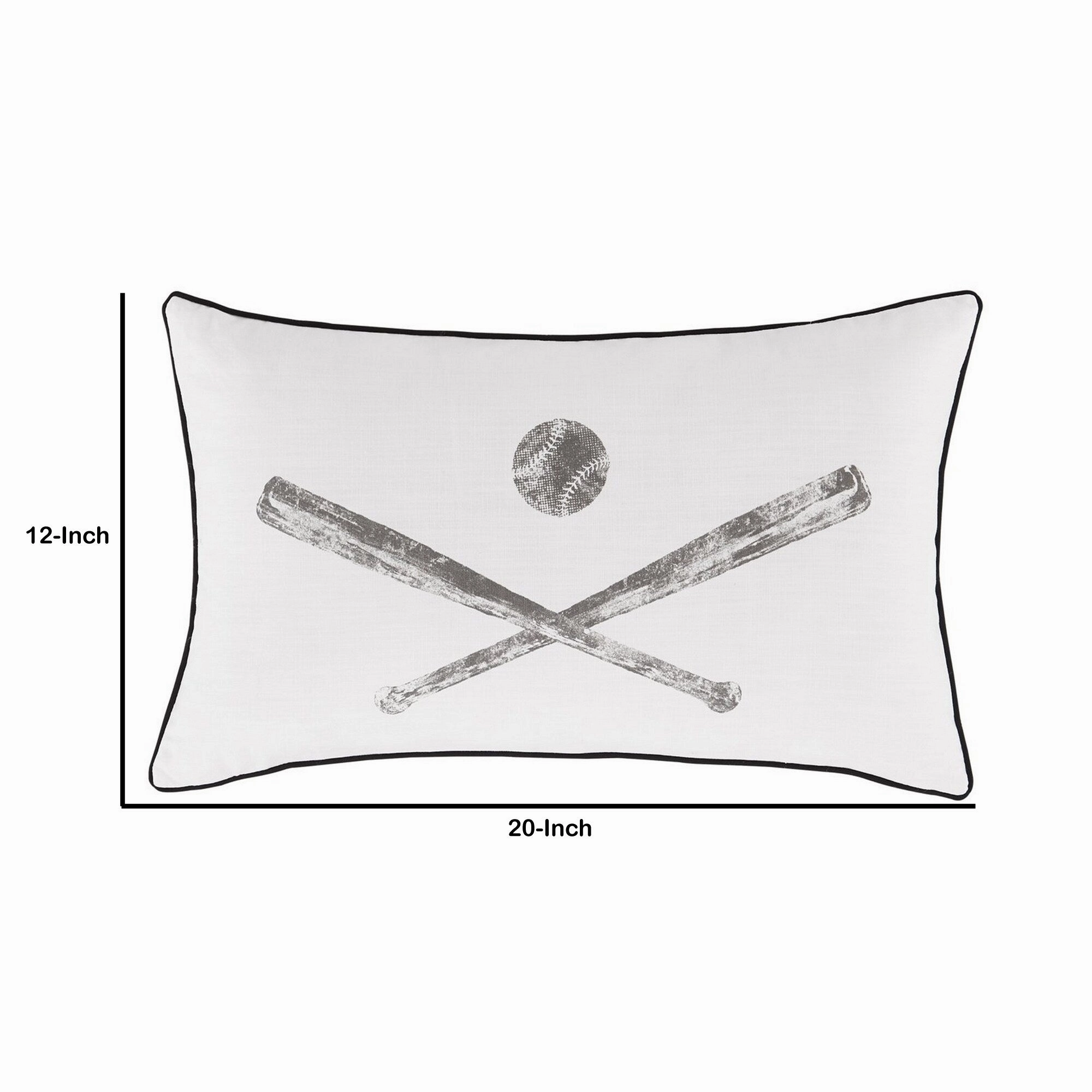 20 x 12 Accent Pillow with Baseball Bat Print, Set of 4, Gray and White - Gray and White