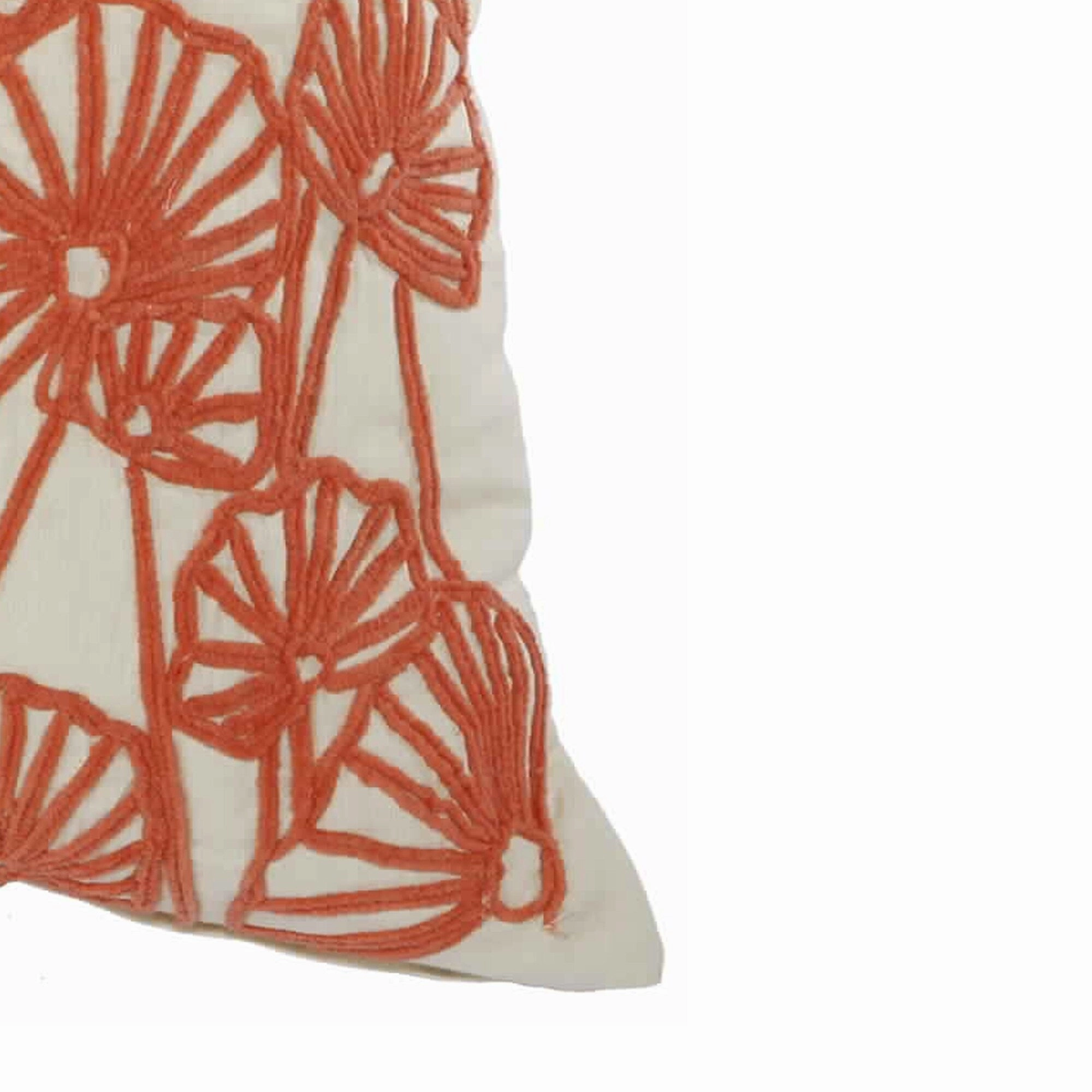 20 x 18 Inch Cotton Pillow with Floral Embroidery, Set of 2, White and Red