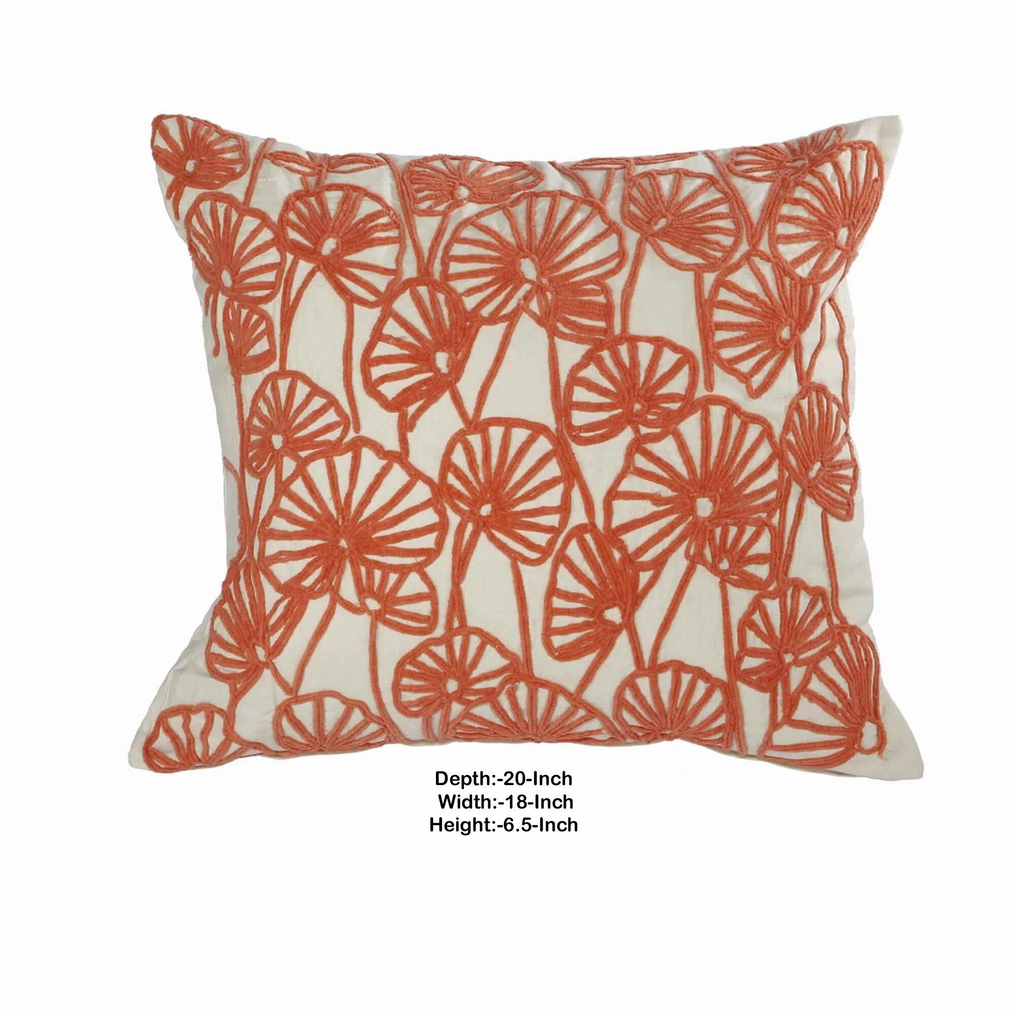 20 x 18 Inch Cotton Pillow with Floral Embroidery, Set of 2, White and Red