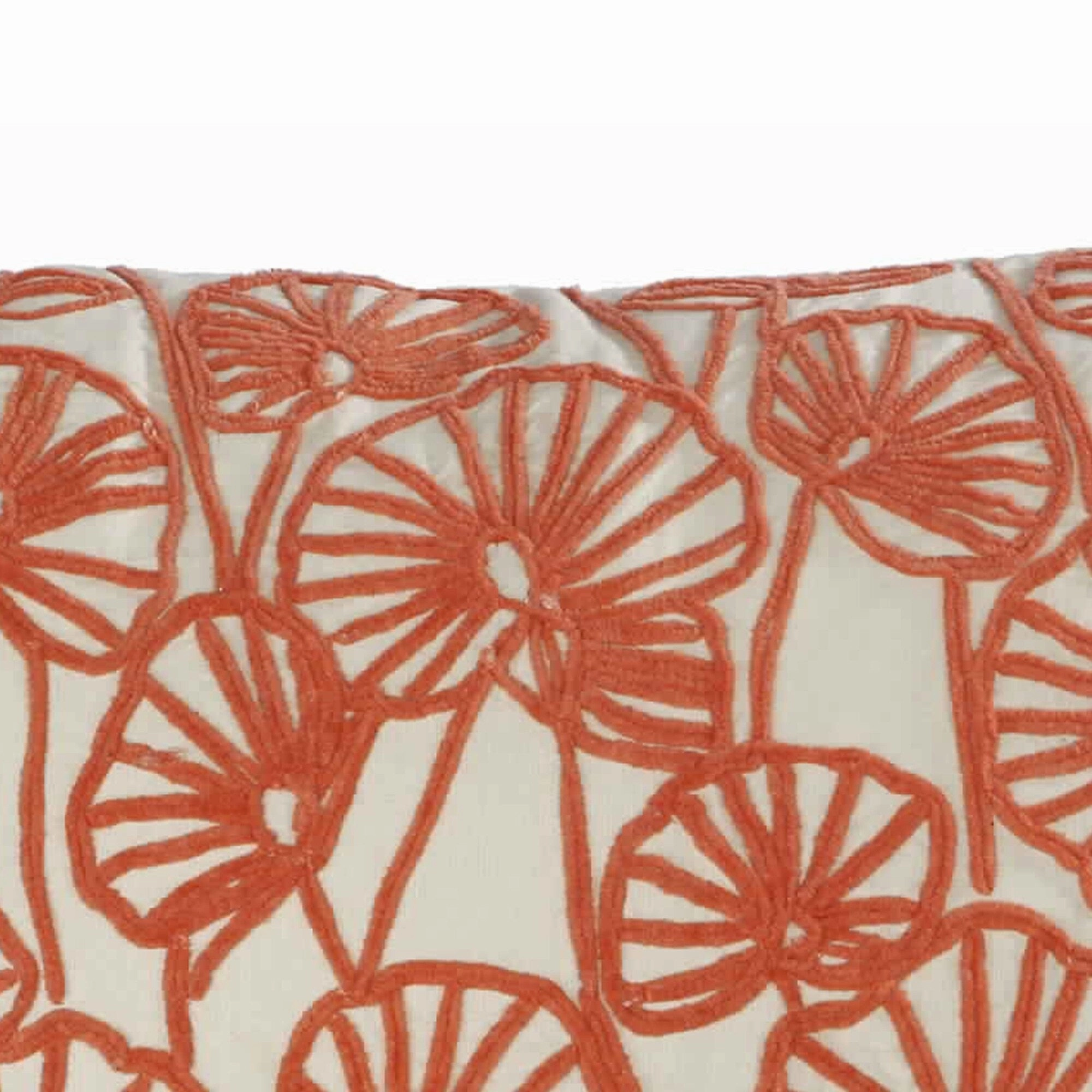 20 x 18 Inch Cotton Pillow with Floral Embroidery, Set of 2, White and Red