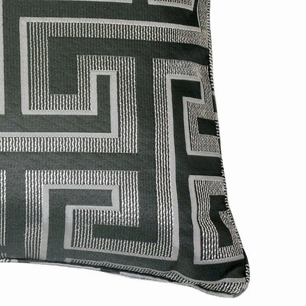 20 X 20 Inches Maze Design Polyester Accent Pillow, Set of 2, Gray and Black