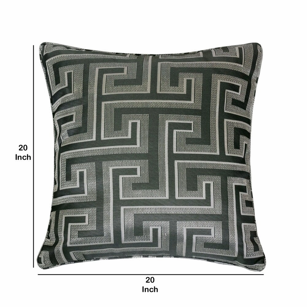 20 X 20 Inches Maze Design Polyester Accent Pillow, Set of 2, Gray and Black