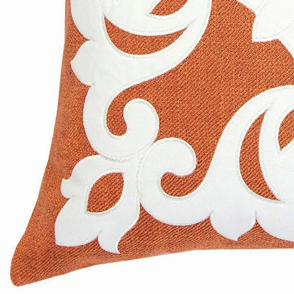 20 X 20 Inches Pillow with Intricate Floral Embroidery, Set of 2, Red and White