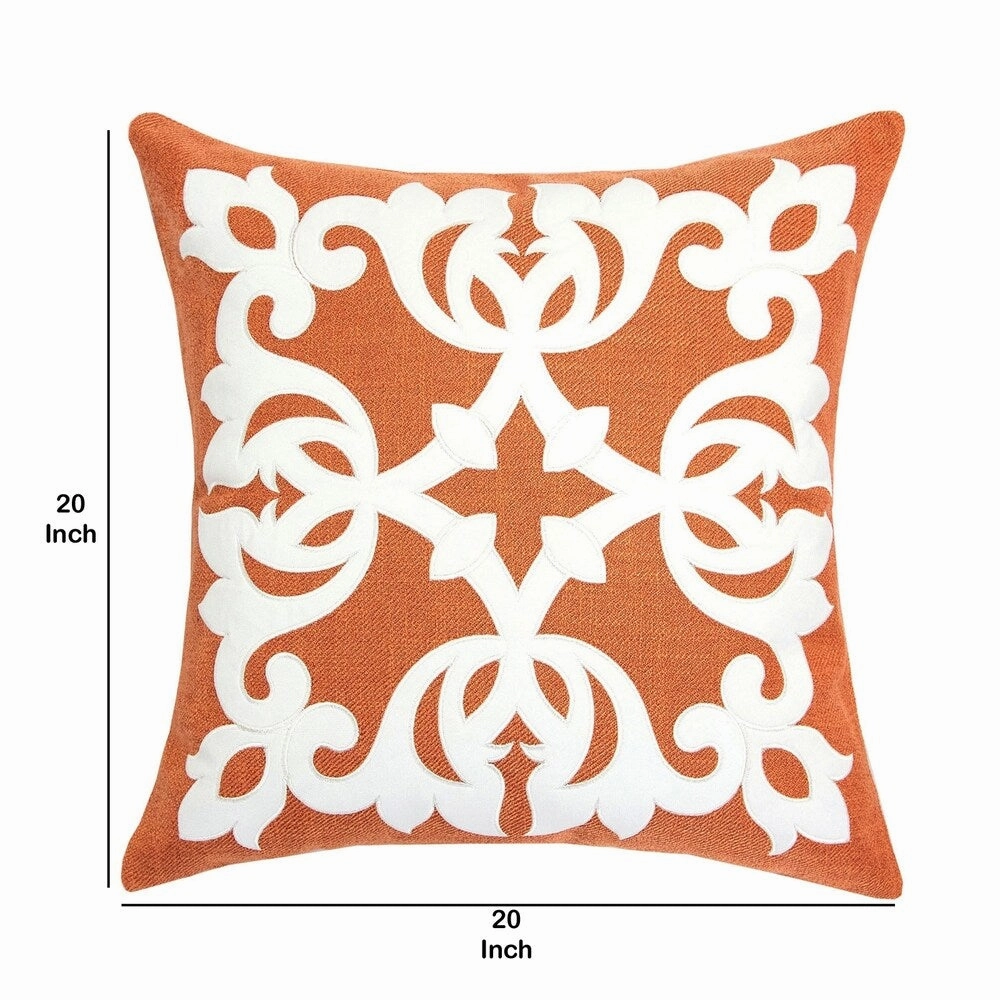 20 X 20 Inches Pillow with Intricate Floral Embroidery, Set of 2, Red and White