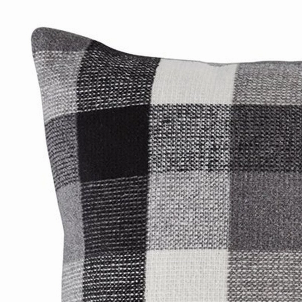 20 x 20 Polyester Accent Pillow with Plaid Design, Set of 4, Gray and White - Gray and White