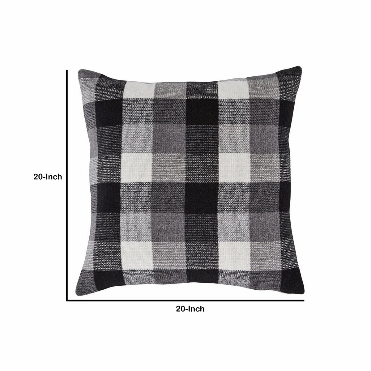 20 x 20 Polyester Accent Pillow with Plaid Design, Set of 4, Gray and White - Gray and White