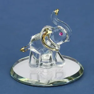 22Kt Gold Trimmed Elephant Pink Crystal Glass Figurine Decorative Mirror,Home Decor Mirror