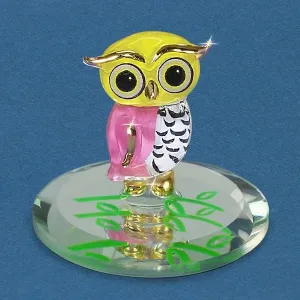 22Kt Gold Trimmed Little Owlet in Yellow Pink and White Glass Figurine Decorative Mirror,Home Decor Mirror